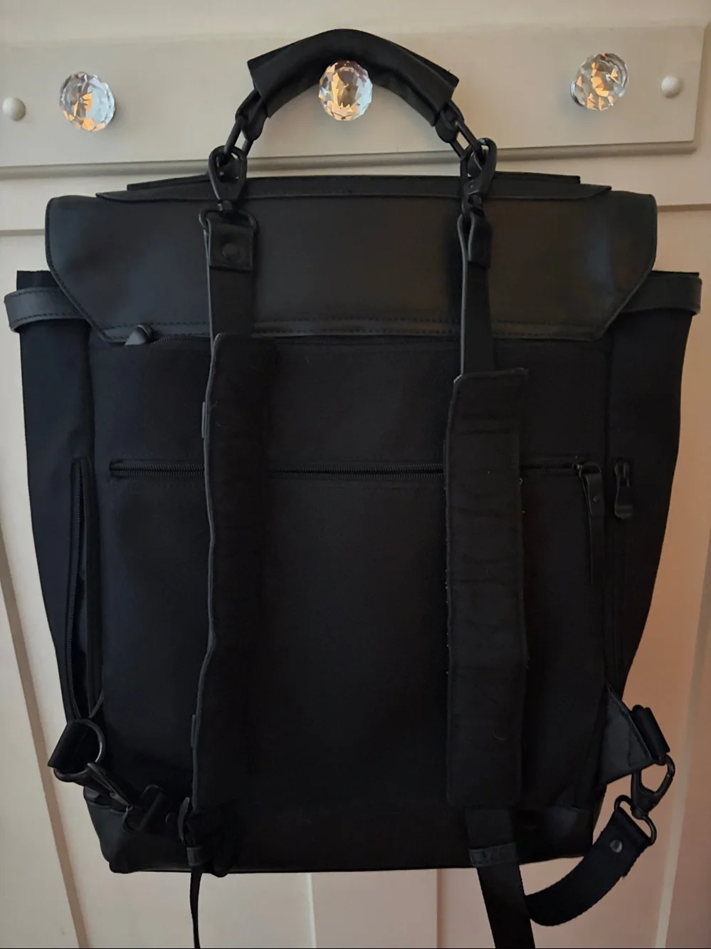 Lo & Sons Rowledge Convertible Backpack Tote Black Nylon Leather Work Travel Bag